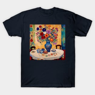 Flowers in a Blue Vase Modern Still Life Painting T-Shirt